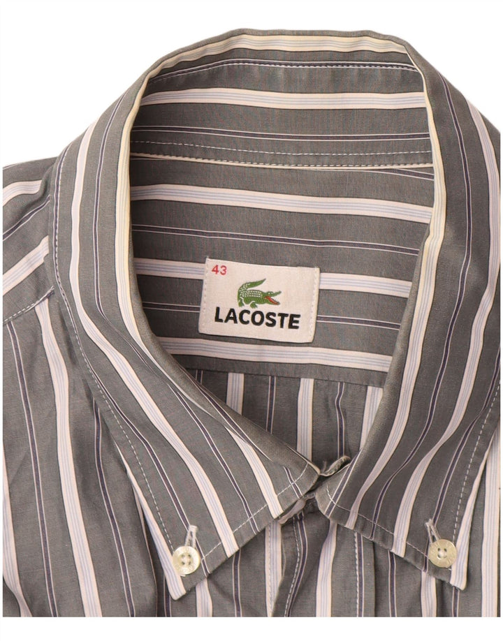 LACOSTE Mens Shirt Size 43 Large Grey Striped Cotton