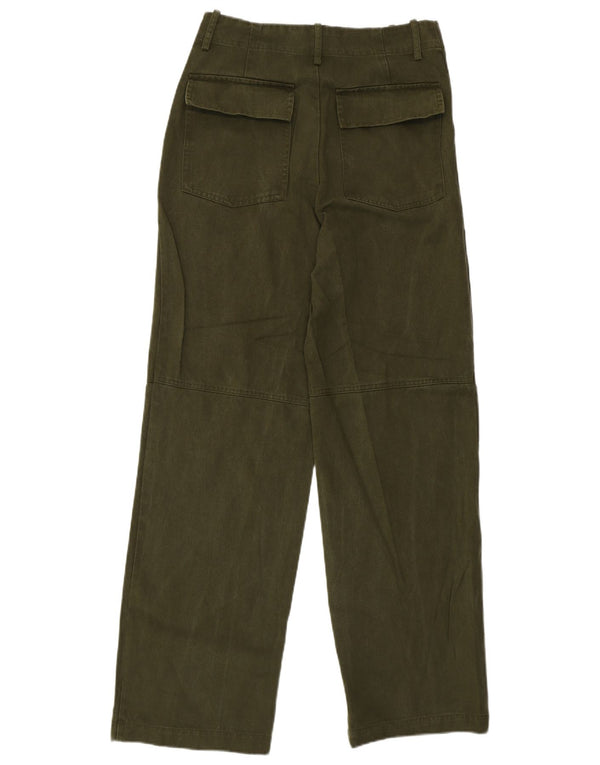 Zara Womens High Waist Wide Leg Trousers Small W26 L30 Khaki Cotton