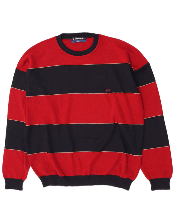 Il Granchio Mens Crew Neck Jumper Sweater XL Red Striped Wool