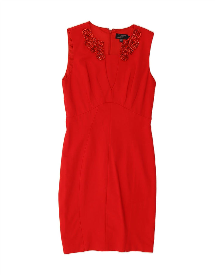 TED BAKER Womens Sleeveless Bodycon Dress Size 3 Medium Red Viscose Vintage Ted Baker and Second-Hand Ted Baker from Messina Hembry 
