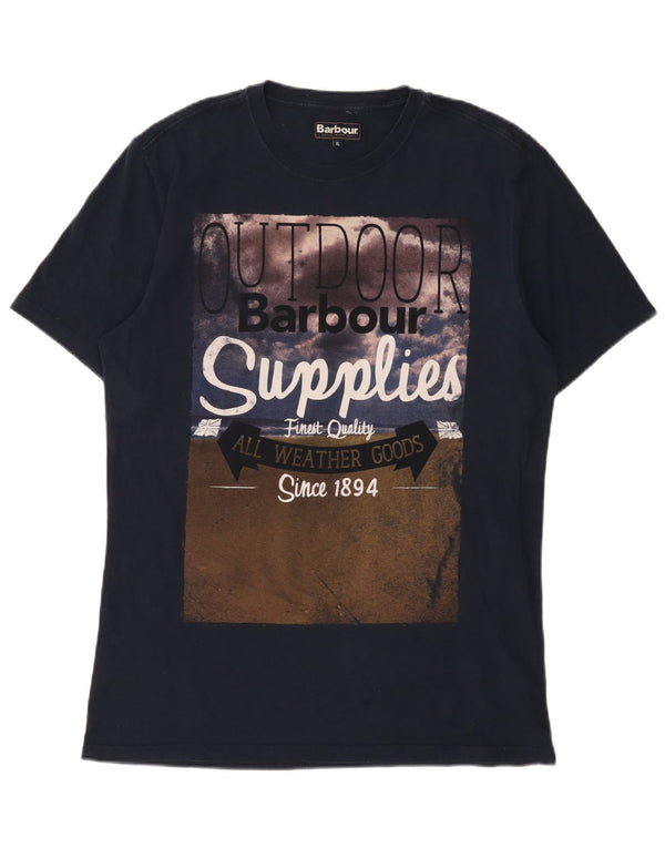 Barbour Mens Graphic T-Shirt Top XL Navy Blue Cotton