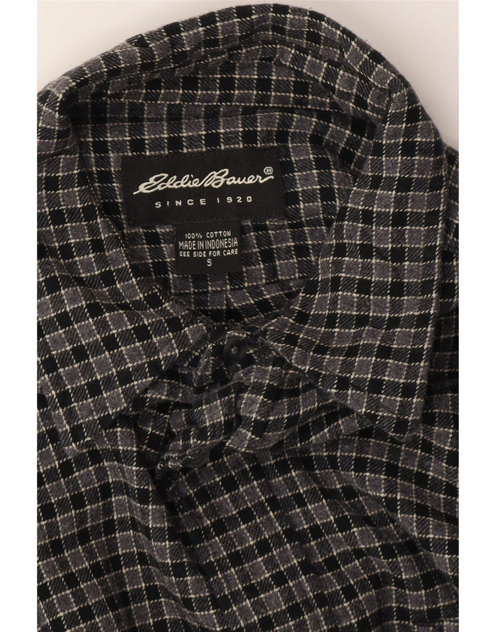 EDDIE BAUER Mens Flannel Shirt Small Grey Check Cotton