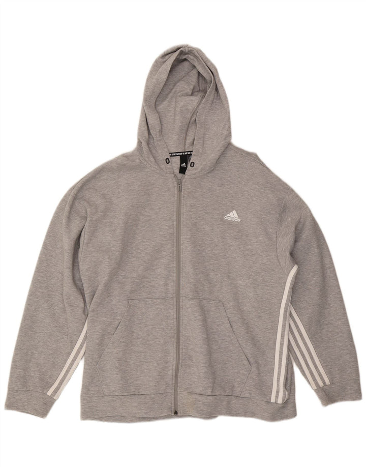 ADIDAS Mens Zip Hoodie Sweater XL Grey Cotton