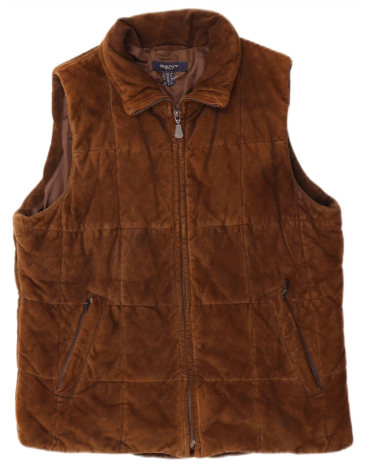 Gant Womens Suede Gilet UK 14 Medium Brown Leather