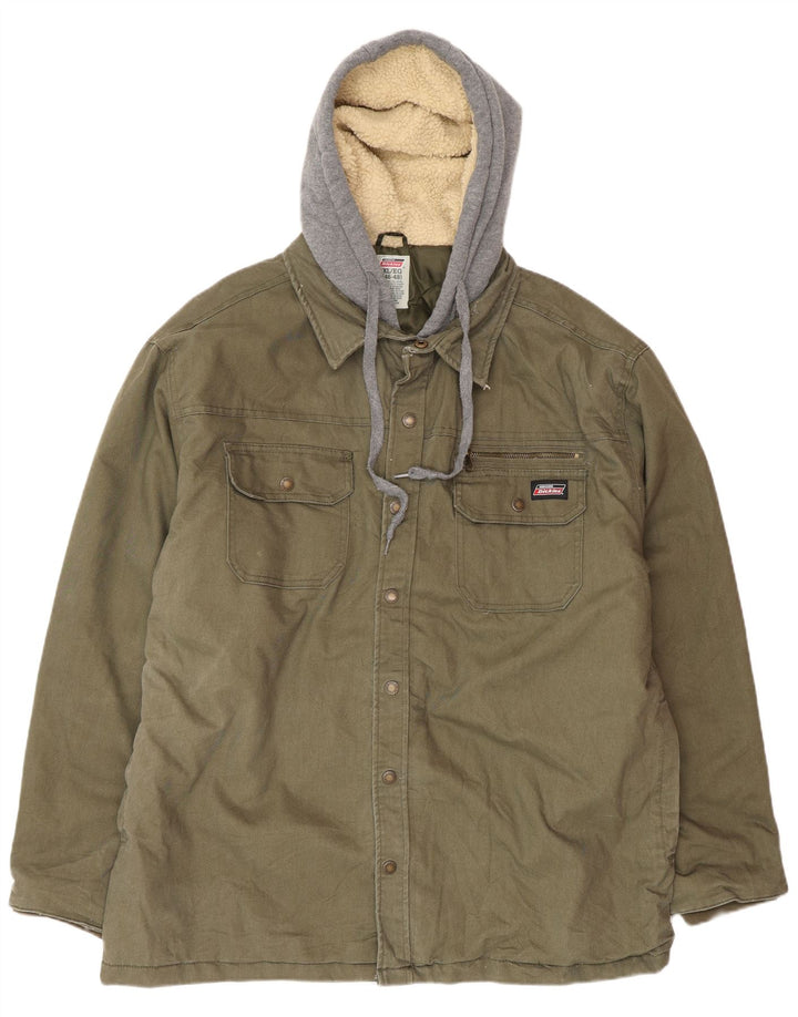 DICKIES Mens Hooded Utility Jacket UK 42 XL Khaki Colourblock Cotton