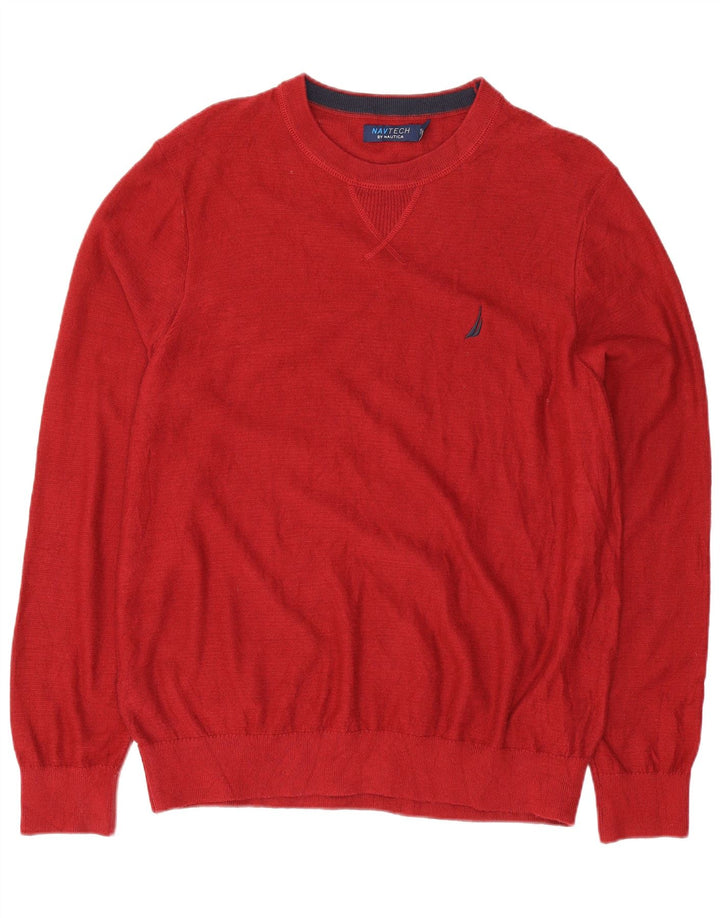 Nautica Mens Regular Fit Crew Neck Jumper Sweater Medium Red Cotton