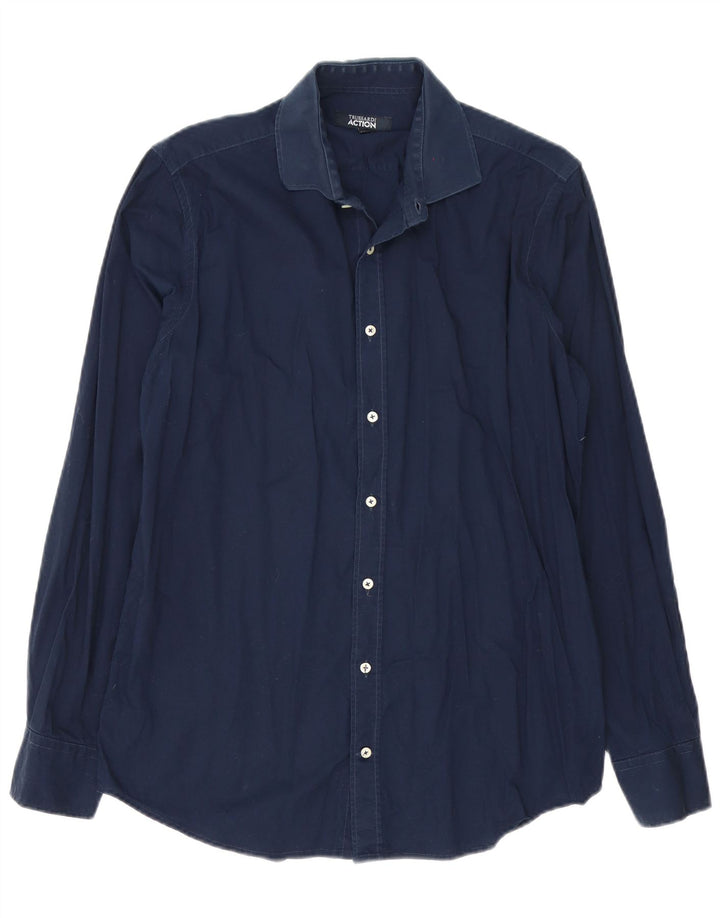 Trussardi Mens Shirt Size 41/42 Large Navy Blue Cotton