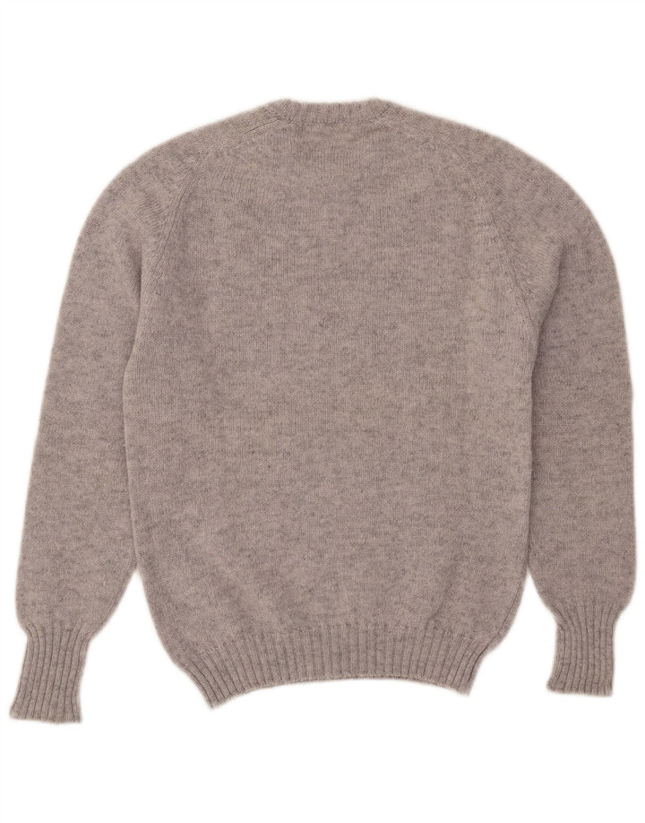 Vintage Mens Crew Neck Jumper Sweater Medium Grey Wool