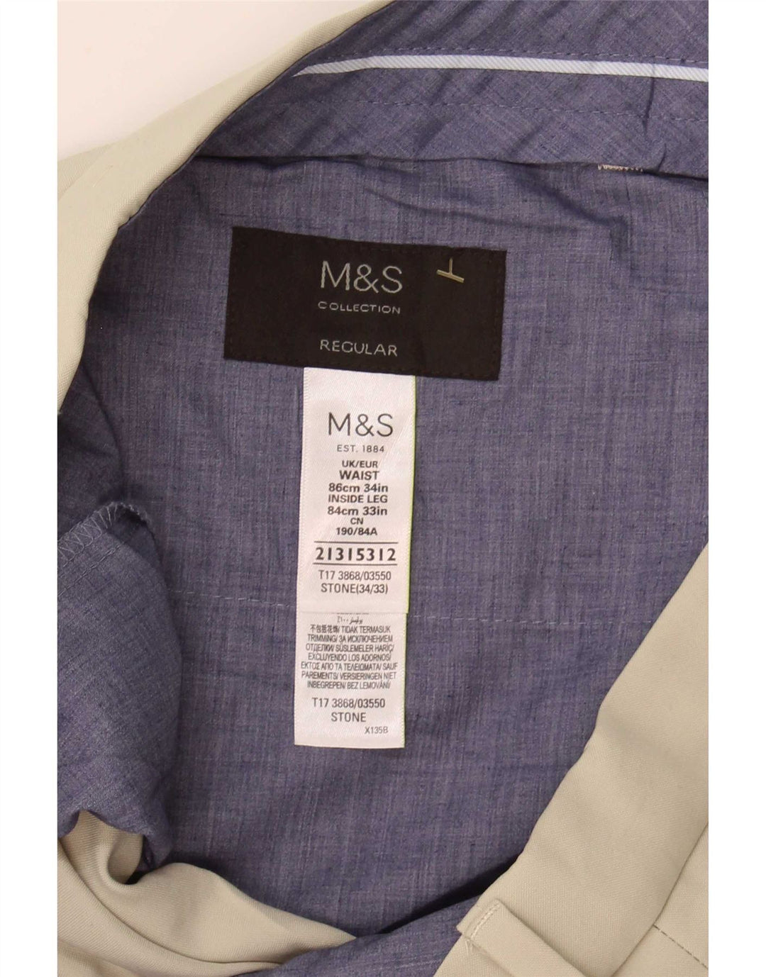 Marks & Spencer Mens Regular Suit Trousers W34 L33 Beige Polyester