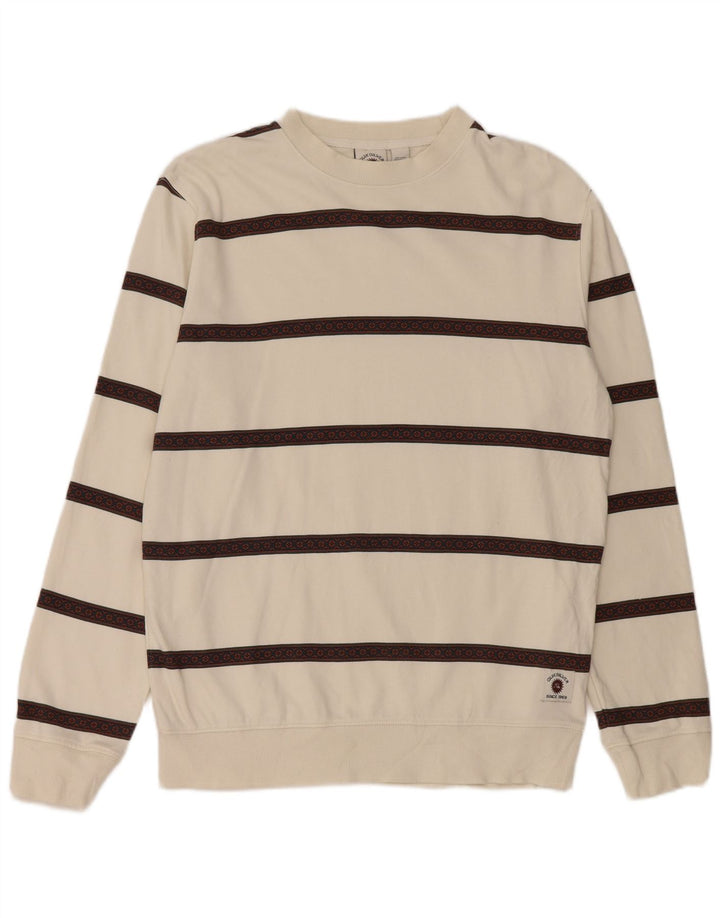 Quiksilver Mens Sweatshirt Jumper Medium White Striped Cotton