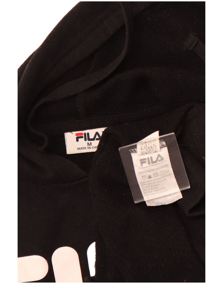 FILA Womens Graphic Hoodie Jumper UK 14 Medium Black Polyester