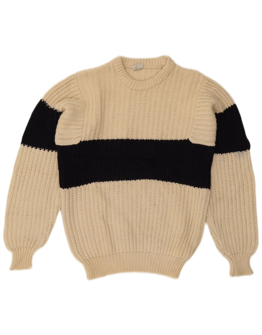 Ocean Star Mens Crew Neck Jumper Sweater IT 48 Medium Beige Colourblock