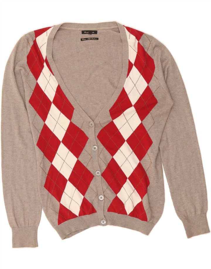 MASSIMO DUTTI Womens Cardigan Sweater UK 16 Large Grey Argyle/Diamond Vintage Massimo Dutti and Second-Hand Massimo Dutti from Messina Hembry 