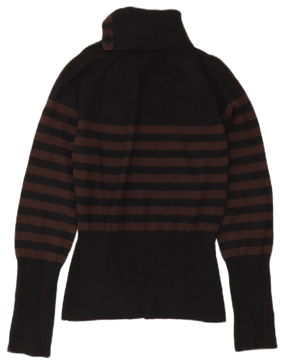 LAURA ASHLEY Womens Button Neck Jumper Sweater UK 12 Medium Black Striped