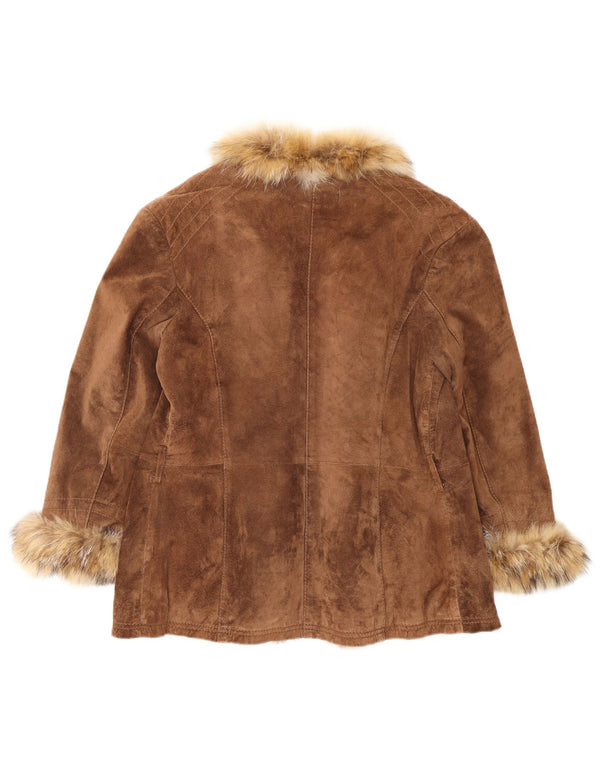 VINTAGE Womens Open Suede Jacket IT 46 Large Brown Leather