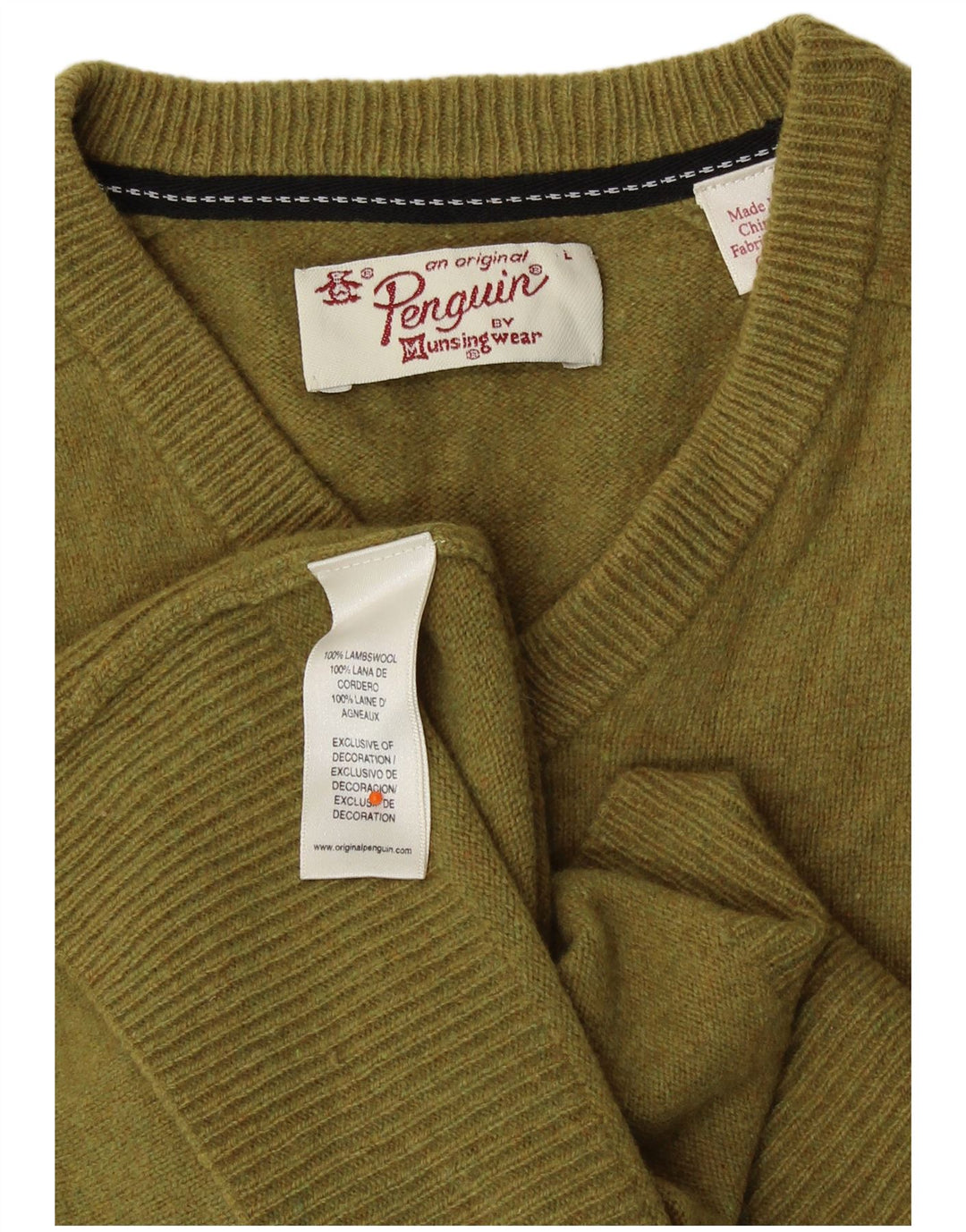 PENGUIN Womens V-Neck Jumper Sweater UK 14 Large Khaki Lambswool