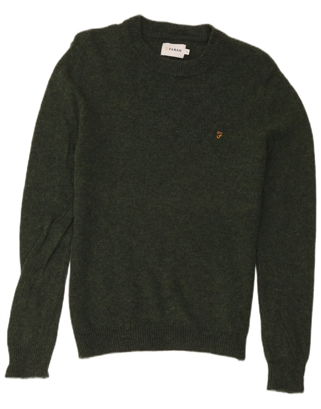 Farah Mens Crew Neck Jumper Sweater Medium Green Lambswool