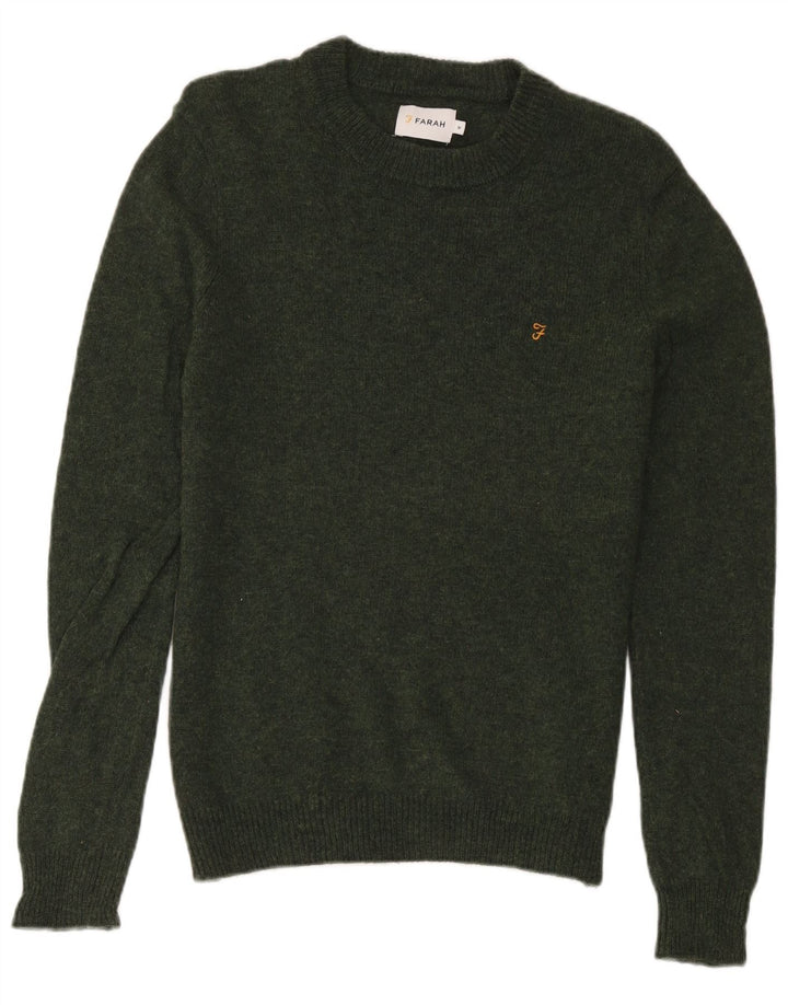 Farah Mens Crew Neck Jumper Sweater Medium Green Lambswool
