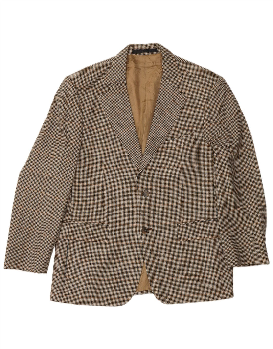 Marks & Spencer Mens 2 Button Blazer Jacket UK 40 Medium Beige Check Wool