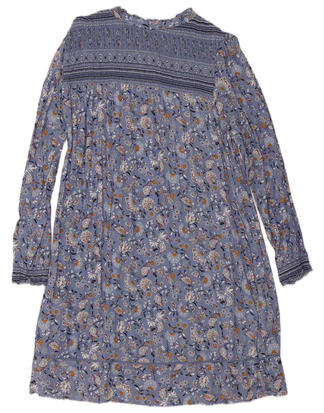 Fat Face Womens Long Sleeve Basic Dress UK 12 Medium Blue Floral Viscose