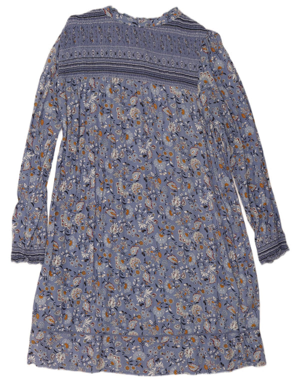 Fat Face Womens Long Sleeve Basic Dress UK 12 Medium Blue Floral Viscose