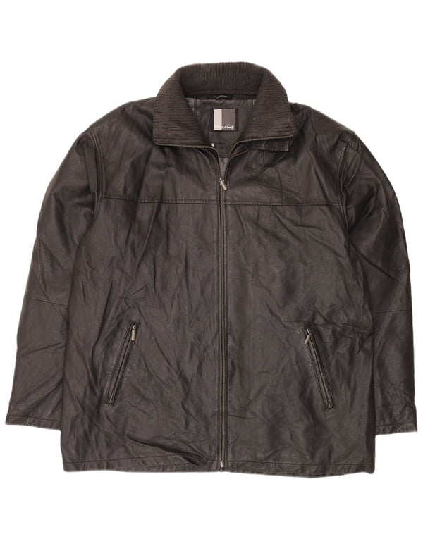 HENRY MORELL Mens Leather Jacket UK 42 XL Black Leather