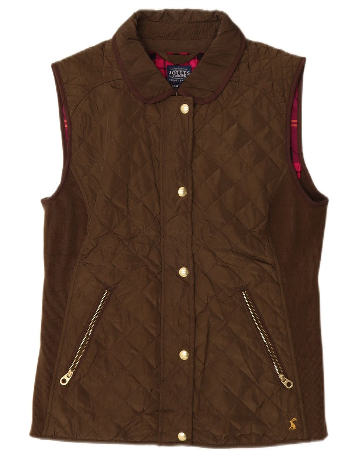 JOULES Womens Quilted Gilet UK 12 Medium  Brown Polyester