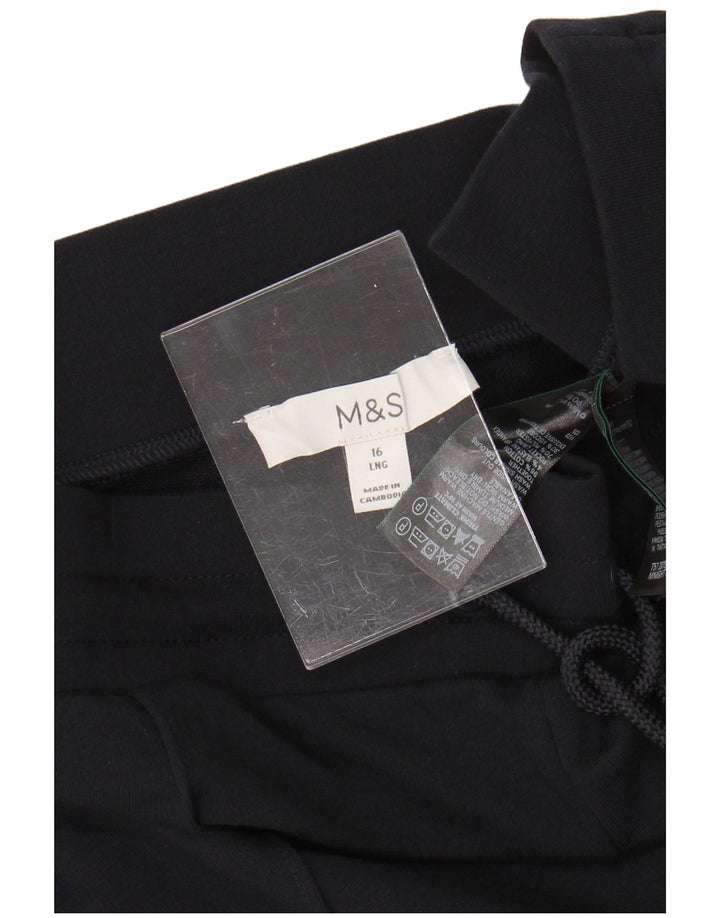 Marks & Spencer Womens Tracksuit Trousers UK 16 Large Navy Blue Cotton