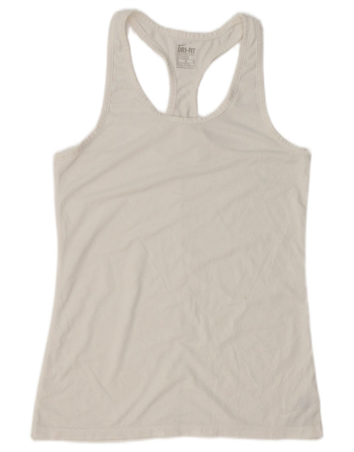 NIKE Womens Dri Fit Slim Fit Vest Top UK 12 Medium White Polyester