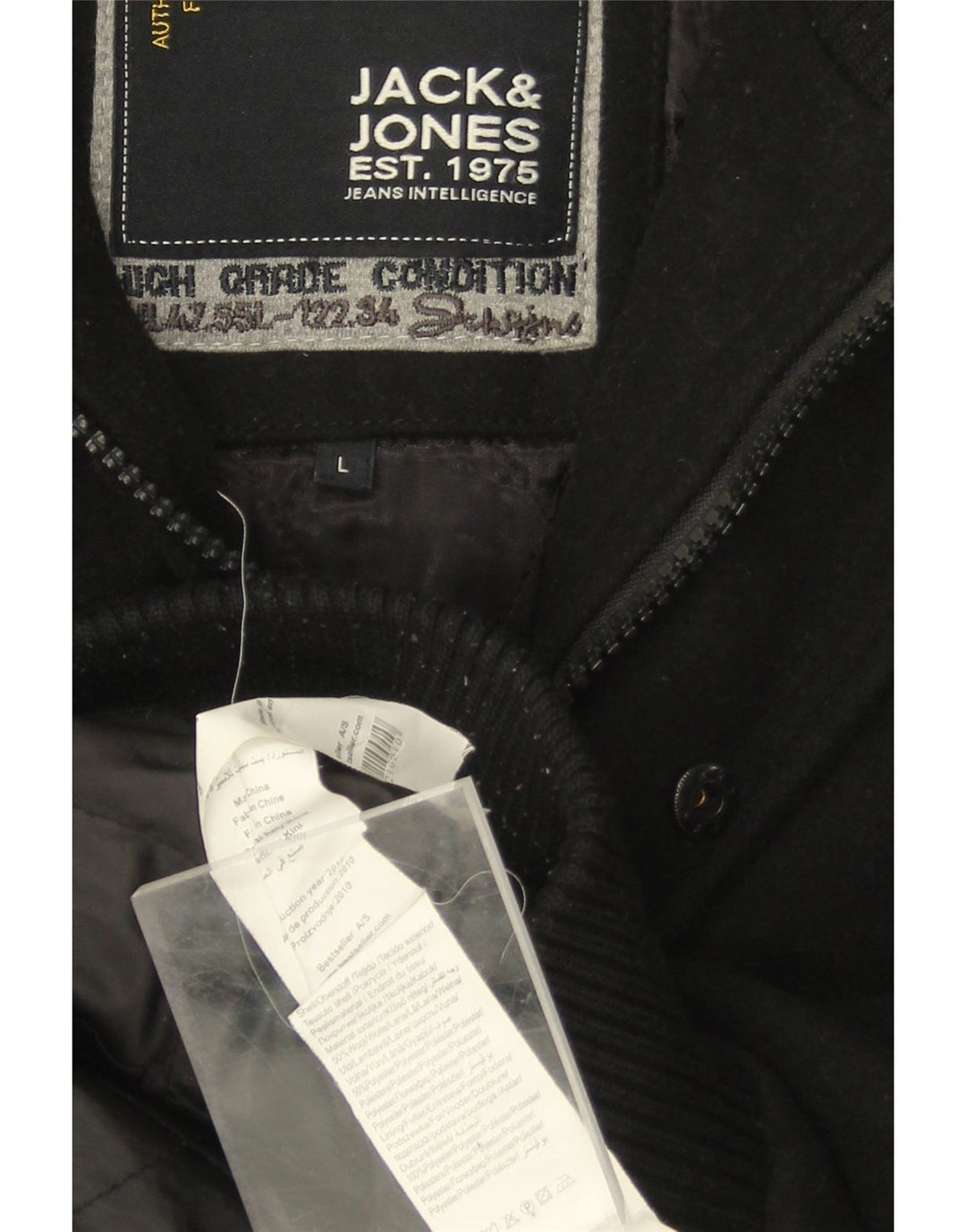 JACK & JONES Mens Bomber Jacket UK 40 Large Black Polyester Vintage Jack & Jones and Second-Hand Jack & Jones from Messina Hembry 