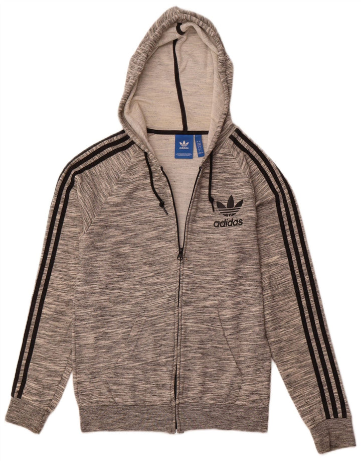 ADIDAS Mens Zip Hoodie Sweater Small Grey Flecked Cotton