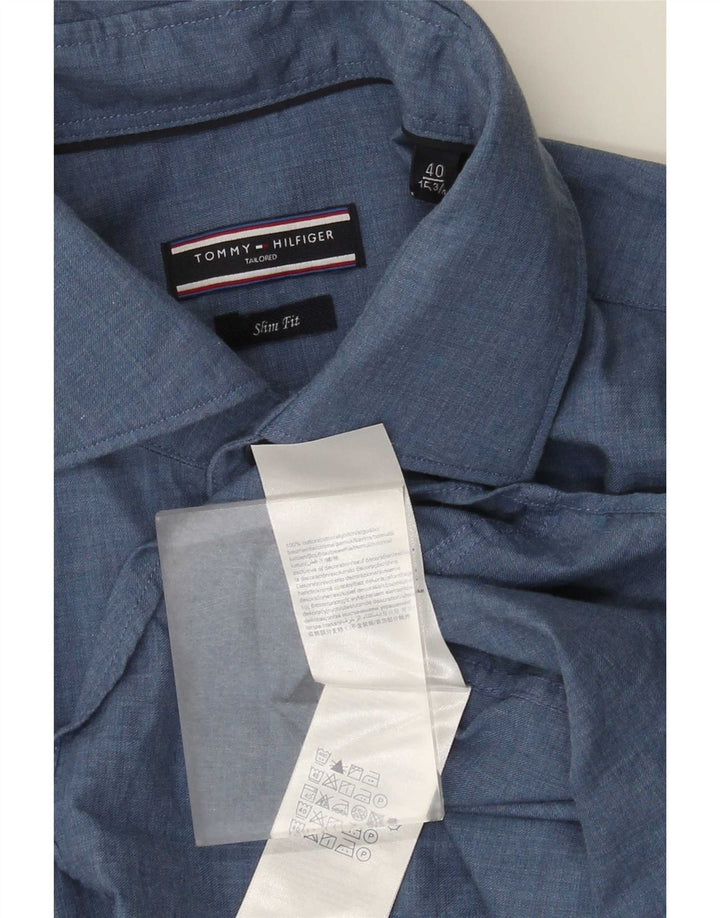 Tommy Hilfiger Mens Slim Fit Shirt Size 40 Medium Blue Cotton
