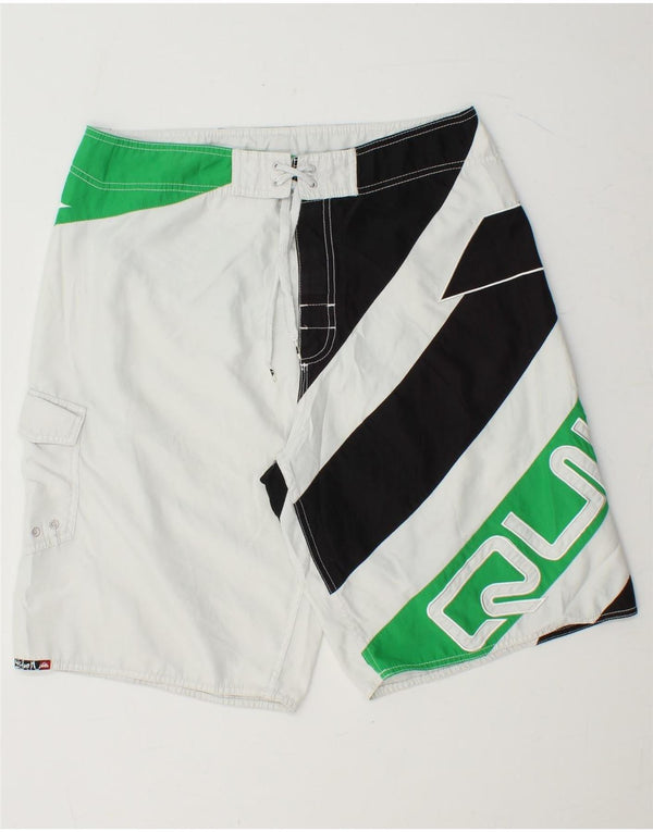 QUIKSILVER Mens Graphic Swimming Shorts Large  White Colourblock Polyester