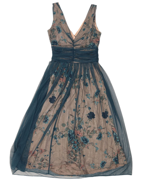 Coast Womens Sleeveless Empire Dress UK 10 Small Blue Floral Polyamide