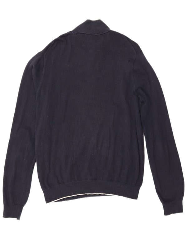 Gant Mens Zip Neck Jumper Sweater Medium Navy Blue Cotton