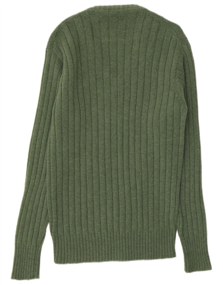 Valdoglio Mens V-Neck Jumper Sweater Small Green Wool