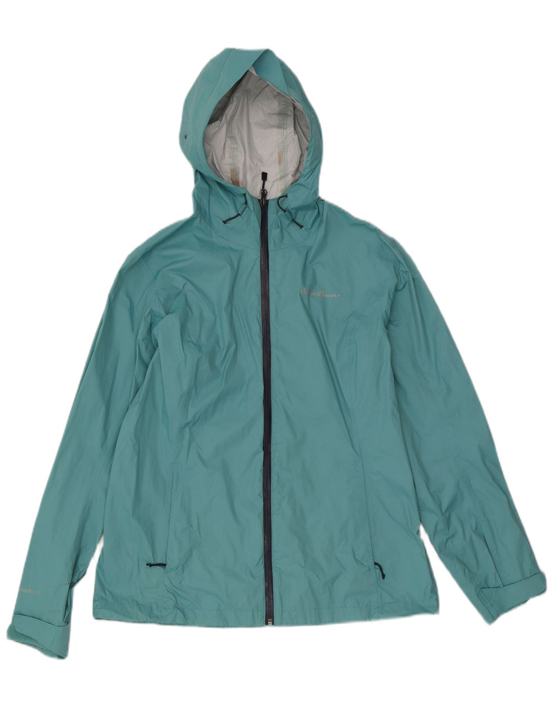 Eddie Bauer Womens Hooded Rain Jacket UK 14 Medium Blue Nylon
