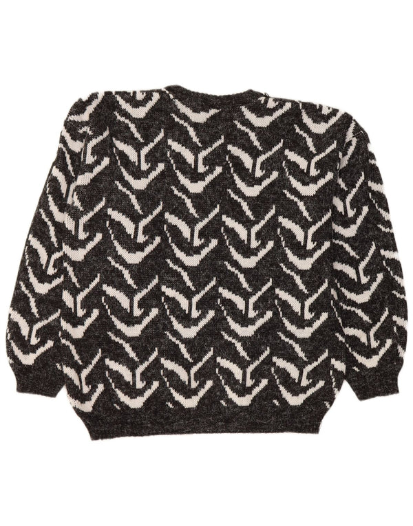 Vintage Womens Crew Neck Jumper Sweater UK 16 Large Black Geometric
