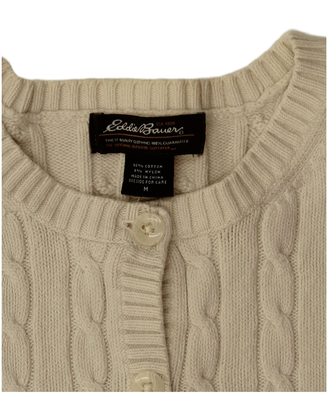 EDDIE BAUER Womens Crop Cardigan Sweater UK 14 Medium Off White Cotton