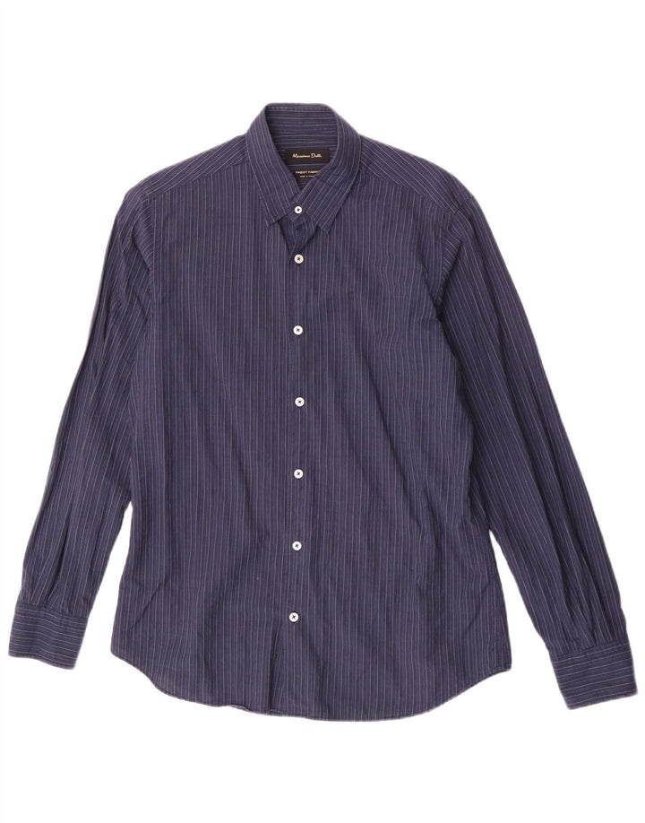 Massimo Dutti Mens Shirt Medium Navy Blue Pinstripe Cotton