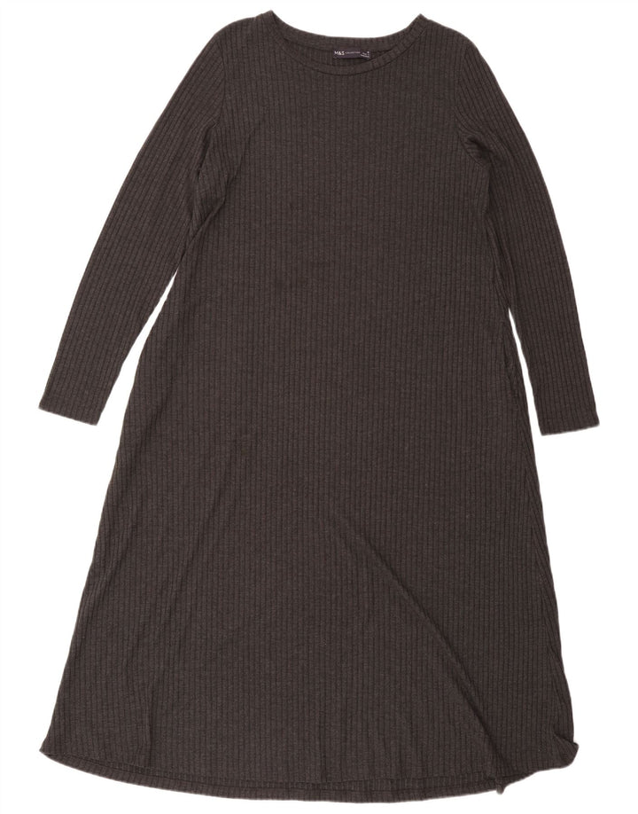 Marks & Spencer Womens Long Sleeve Maxi Dress UK 16 Large Grey Polyester