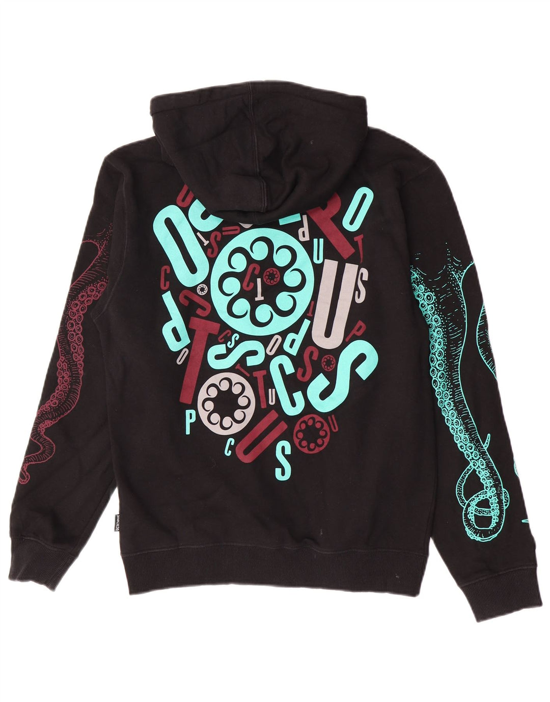Octopus Mens Graphic Hoodie Jumper Small Black Cotton