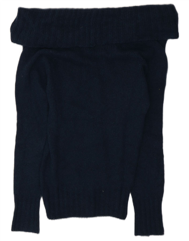 Massimo Dutti Womens Roll Neck Jumper Sweater UK 10 Small Navy Blue Wool