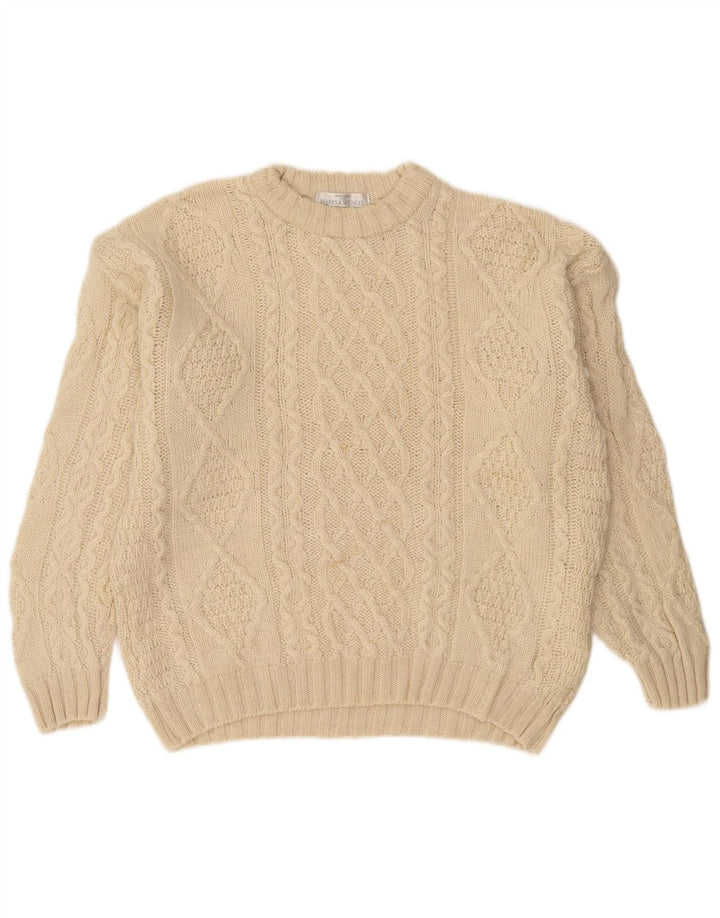 Marks & Spencer Mens Crew Neck Jumper Sweater 2XL Beige Wool
