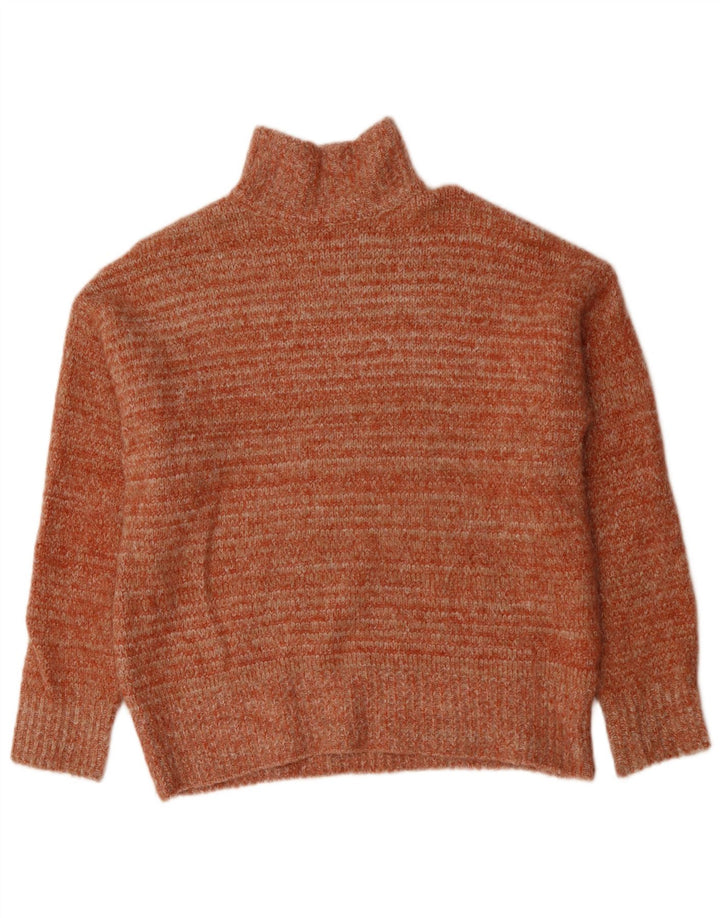 ZARA Womens Oversized Turtle Neck Jumper Sweater UK 6 XS Orange Polyester