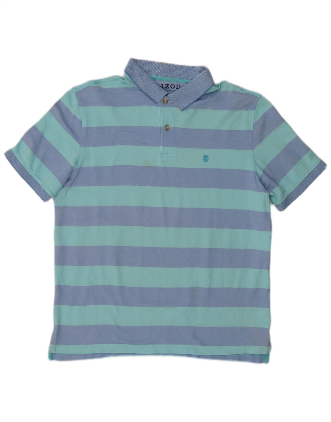 Izod Mens Polo Shirt Large Blue Striped Cotton