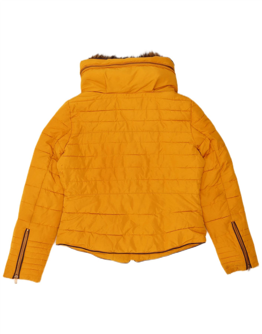 Zara Womens Hooded Padded Jacket UK 16 Large Yellow