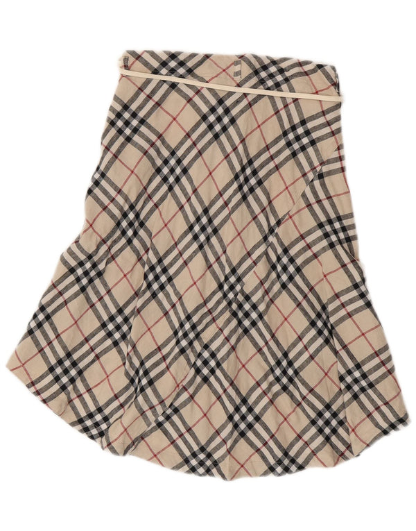 Burberry Womens Wrap Skirt UK 10 Small W26 Beige Plaid Linen