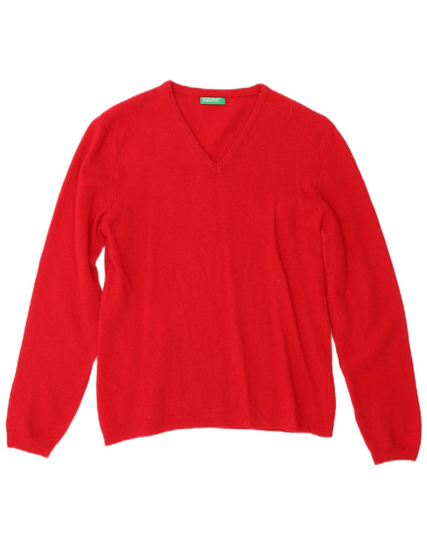 BENETTON Womens V-Neck Jumper Sweater UK 10 Small Red