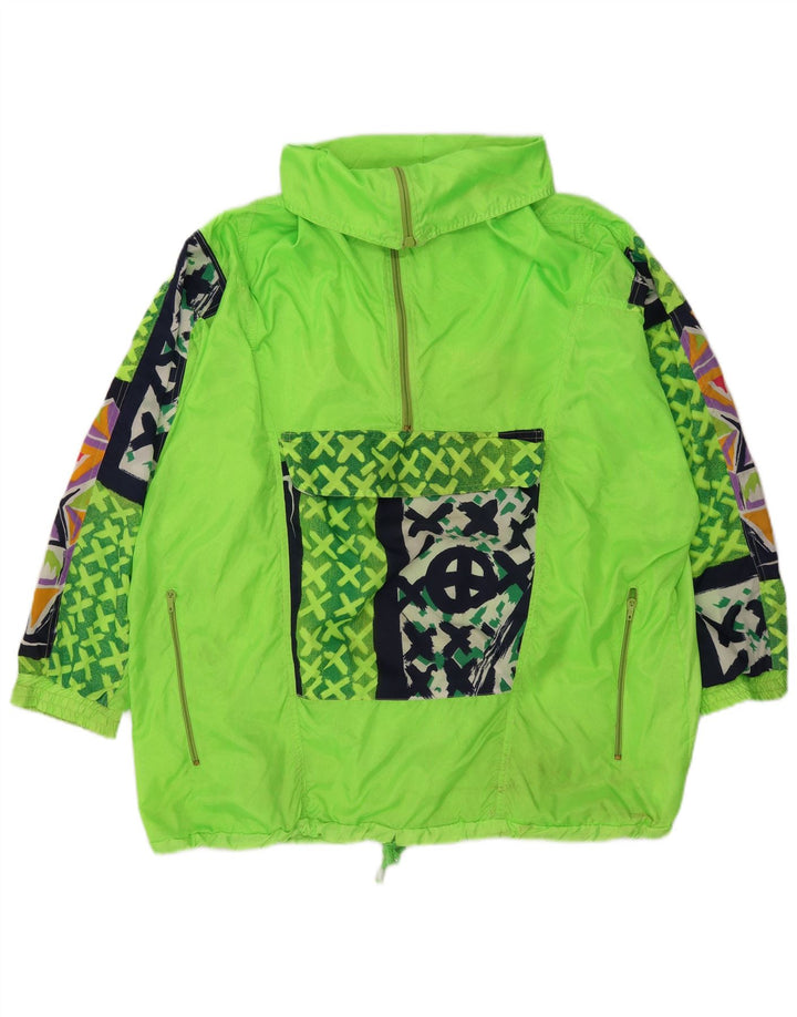 Vintage Mens Anorak Rain Jacket UK 40 Large Green Geometric Polyester